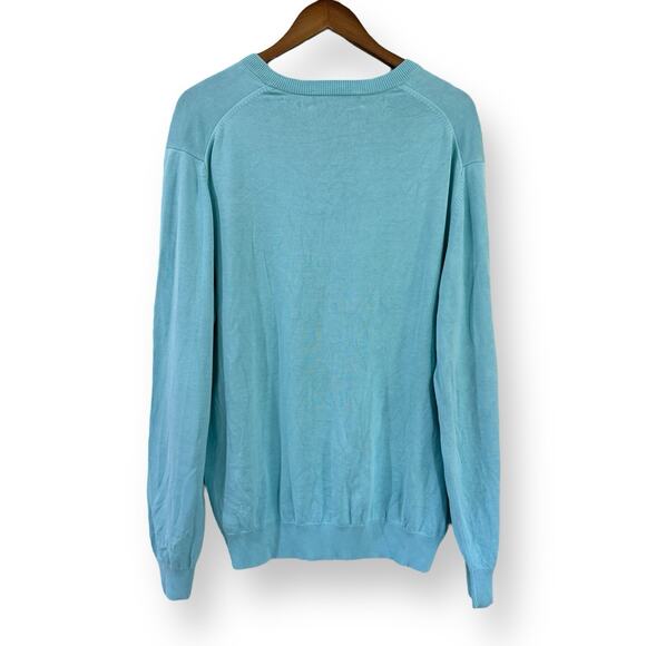 Brooks Brothers Sweater Mens XL Aqua Blue Silk Cotton Blend V-Neck Country Club - Picture 5 of 8